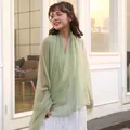 Elegant light green sheer long shawl for summer sun protection and versatile styling - Long (140-180cm) / Bean Green