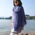 Elegant deep blue lightweight sunscreen shawl for women with a subtle gauze texture finish - Long (140-180cm) / Navy Blue