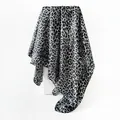 Detail view of grey leopard print satin square scarf with elegant drape and sheen. - Leopard Print Black