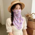 Breathable purple floral sun protection face mask scarf for women with UV resistance - 50*50CM / Purple Floral