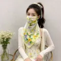 Elegant floral sun protection mask scarf worn by model for outdoor neck and face uv care - 50*50CM / Colorful Floral