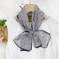 Elegant thin chiffon scarf ribbon with geometric line pattern for ladies' neck decor - Premium Grey