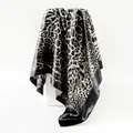 Elegant black and white leopard print satin square scarf, silk-like finish, 90x90 cm - Leopard Print Black White