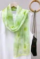 Elegant long green floral silk scarf thin chiffon neck wrap for spring and summer fashion - Green Cosmos (Light Green Floral)