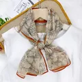 Elegant thin floral silk gauze scarf ribbon with beige background and vintage flower pattern - Camellia