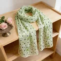 Light green long silk scarf with white daisy floral print for spring and summer - Green Daisy
