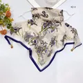 Floral sun protection silk scarf face mask with purple iris print and magnetic clasp. - 50*50CM / Cream Iris Print