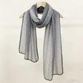 Lightweight sheer long scarf with grey chevron pattern for women's fashion - Water Wave