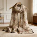 Floral print lightweight long silk scarf for women in an elegant vintage fashion style - Nesting Branch Style