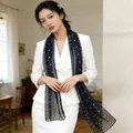 Elegant navy blue polka dot long scarf for women lightweight neckerchief - Black Polka Dots