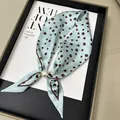 Elegant light blue neck scarf with brown polka dots and a magnetic pearl buckle detail - Blue Polka Dot