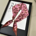 Elegant pink floral silk scarf with large pearl magnetic buckle necktie - Pink Floral