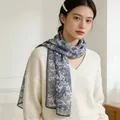 Stylish floral chiffon long neck scarf for women featuring an elegant blue and grey pattern - Celadon Paisley