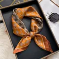 French style orange floral silk-like square scarf for women's elegant neck accessory - Coin Pattern