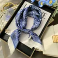 Vintage blue and white paisley silk scarf for elegant waist or neck styling accessory - LQ-4