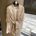 Elegant floral print summer shawl with tassels for sun protection and office wear - 180cm / Beige Floral