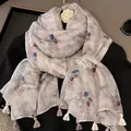 Lightweight summer floral print shawl scarf for women featuring elegant white tassels - 180cm / Quiet and Soft