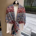Lightweight red and blue floral print scarf shawl with elegant tassels for women - 180cm / Blue Multicolor
