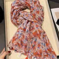 Ethnic style floral shawl with tassels in orange and blue patterns. - 180cm / Colorful Orange Petals
