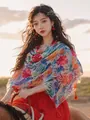 Vibrant bohemian floral print lightweight shawl for beach sun protection and style - 180cm / Colorful World