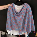Lightweight blue floral summer shawl with tassels paired with a white inner shirt - 180cm / Water Lilies