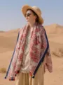 Elegant vintage paisley print shawl wrap with tassels for women in desert aesthetic - 180cm / Red and Blue Paisley