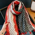 Red and white polka dot scarf with tassels for women summer wear - 180cm / Red and Black Polka Dot