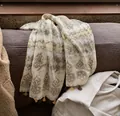 Vintage Maillard style printed silk scarf shawl with brown tassels for autumn style - 180cm / Light Color Geometric