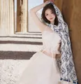 Lightweight white cotton linen scarf with blue floral prints and tassels for sun protection - 180cm / Blue Plum Blossom Vine