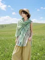 Soft lightweight green floral printed scarf shawl with elegant decorative tassels. - 180cm / Grass Green