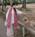 Elegant pink floral cotton linen scarf shawl with tassels for women, sun protection - 180cm / Rose Pink Clematis