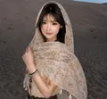 Bohemian floral print scarf with tassels for sun protection in desert setting - 180cm / Desert Mountains