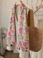 Floral print summer shawl scarf with colorful tassels and soft fabric texture - 180cm / Purple and Pink Flowers