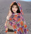Elegant floral print lightweight sun protection beach shawl with orange tassels for travel - 180cm / Sand Dune Sun Flower