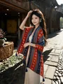 Vintage Maillard print lightweight shawl scarf with tassels for women - 180cm / Dunhuang Red
