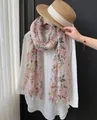 Elegant floral print summer sun protection scarf with fringe tassels for beach wear - 180cm / Fresh Pink Flower