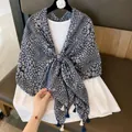 Elegant vintage style floral printed silk shawl scarf for women, lightweight and soft fabric - 180cm / Blue Daisy