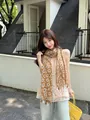 Lightweight tan floral scarf featuring elegant white daisy prints and decorative tassels - 180cm / Coffee Small Daisy
