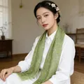 Elegant green floral silk scarf thin long streamer for women versatile neck wear - Early Moss Pattern