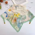 Floral silk face mask scarf with butterfly print and gold pendants - 50*50CM / Floral Bird Butterfly Print