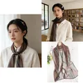 Elegant striped Xili gauze thin long scarf for women in warm earthy tones for spring - Old Times