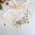 Breathable floral silk sun protection face mask veil with elegant golden charms for summer - 50*50CM / Cream Ink Floral
