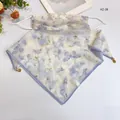 Elegant floral sunscreen silk face mask scarf with a breathable light blue pattern - 50*50CM / Blue Purple Floral Butterfly