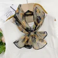 Elegant floral print thin chiffon silk scarf for women in beige and yellow abstract pattern - Psychedelic Stamen (Ginger and Black Abstract)