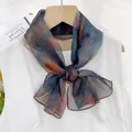 Elegant blue and orange gradient chiffon scarf for women with semi-transparent texture - Misty Green