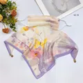 Floral print sun protection face mask silk scarf with magnetic buckle in light purple - 50*50CM / Cream Butterfly Floral (KZ-10)