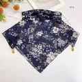 Navy blue floral sun protection face mask scarf with breathable and lightweight chiffon - 50*50CM / Navy Blue Floral