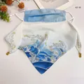 Blue and white wave pattern sun protection face mask silk scarf with magnetic buckle - 50*50CM / Blue and White Wave Pattern