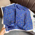 Elegante sciarpa di seta blu con motivo Paisley e bordo bianco per donne foulard - LQ-5