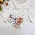 White chiffon sun protection mask scarf with floral print and adjustable ear loops. - 50*50CM / White Pink and Blue Floral